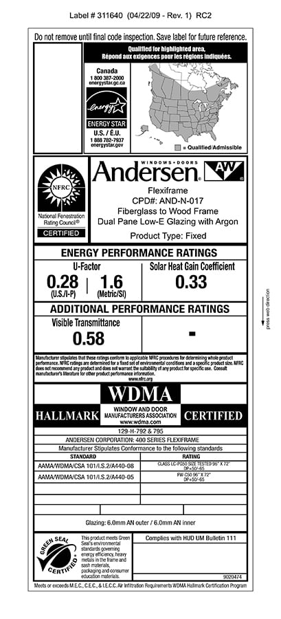 An image of an NFRC label. 