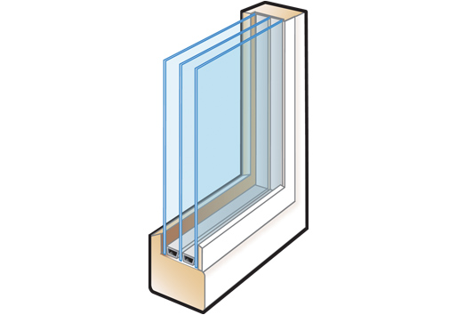 Triple pane window corner